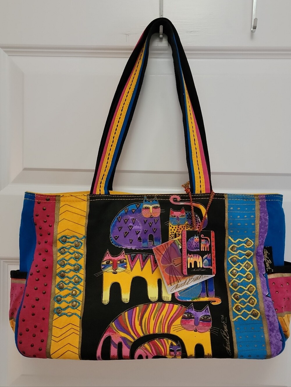 laurel burch fantastic Cat feline tote bag shoulder purse 10x15x4" - Picture 1 of 8
